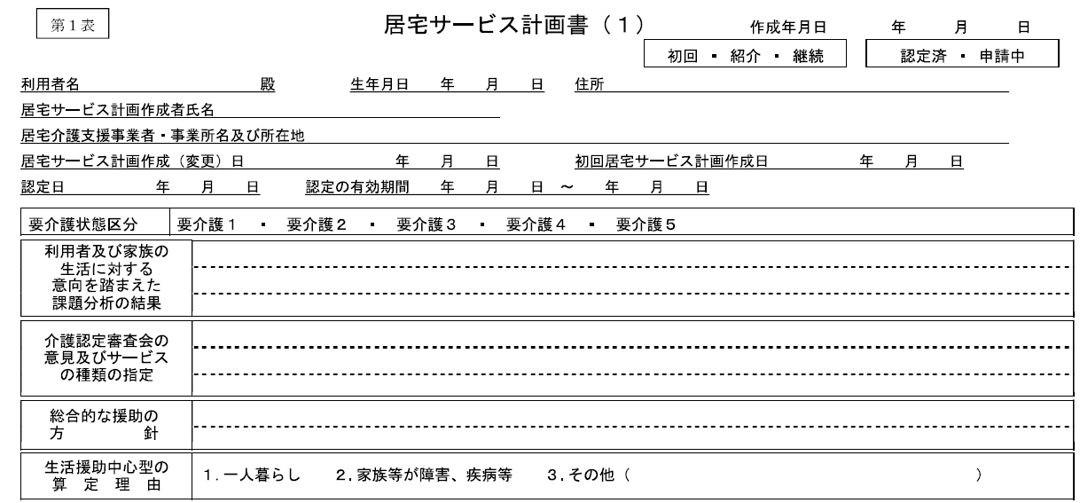 1表（ケアプラン標準様式）