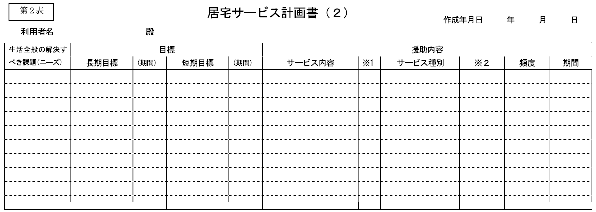 2表（ケアプラン標準様式）