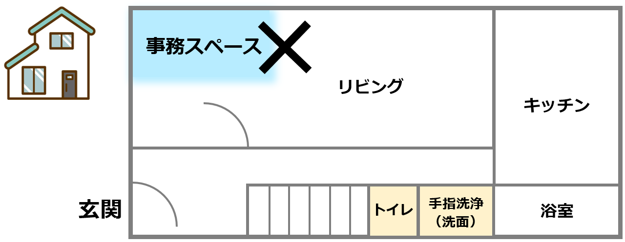 08リビングの一室を事務スペースにするのはＮＧ【訪問介護の事務所要件】自宅兼事務所でも開業できる？事務室・相談室の設備基準｜令和６年度法改正対応_訪問介護の開業講座③