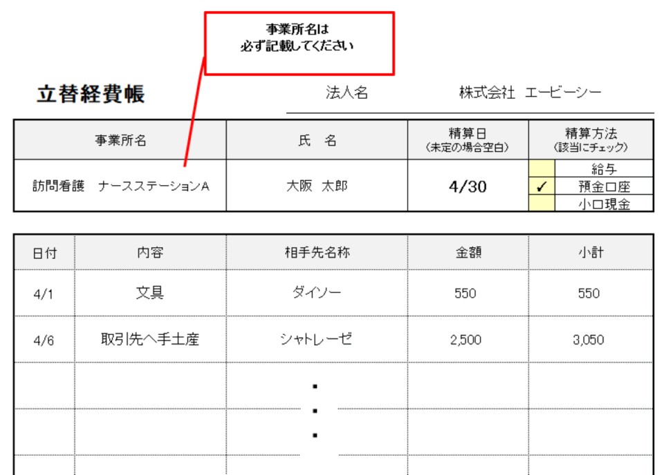 見本(う)立替経費帳